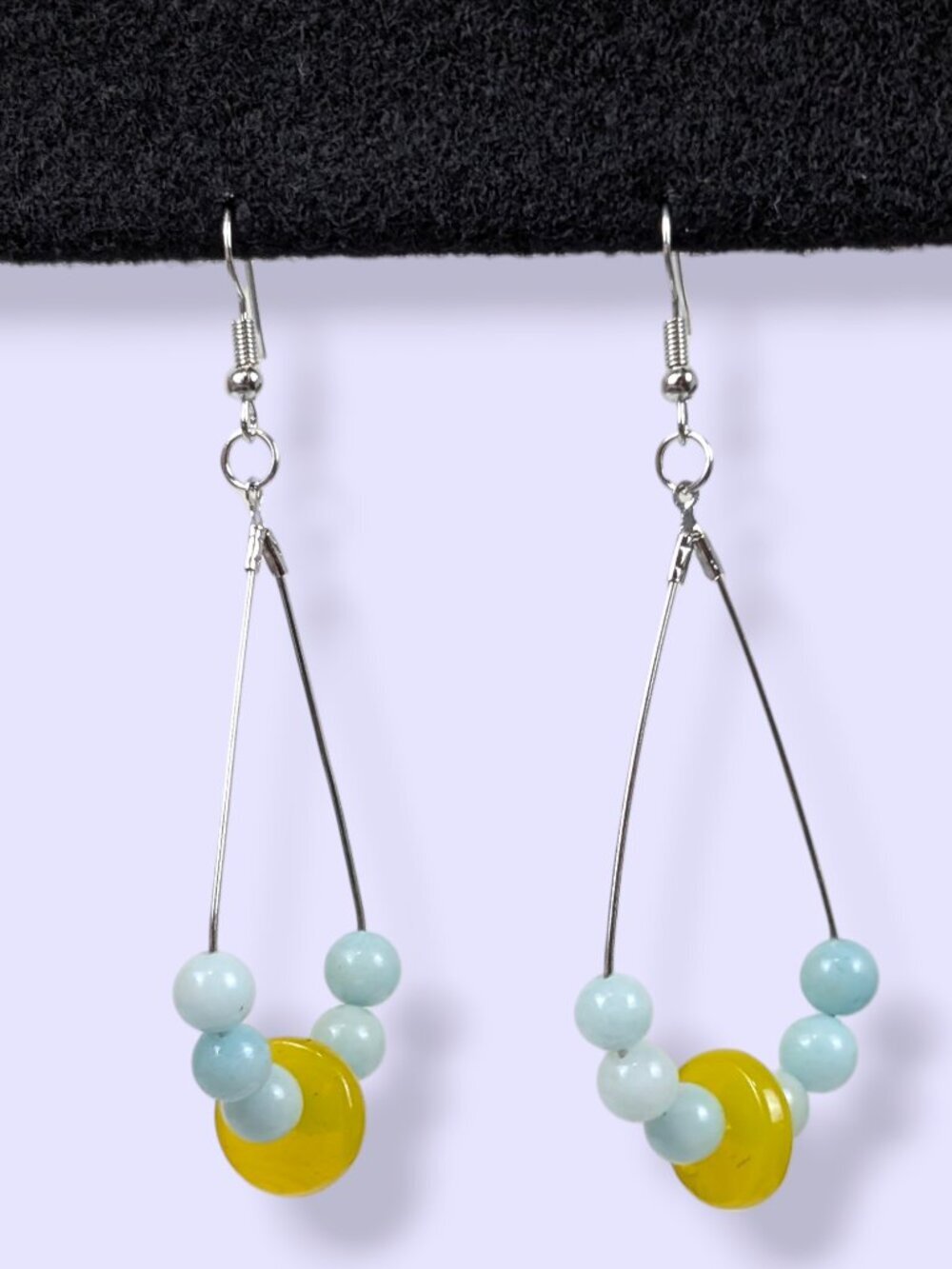 Amazonite & Yellow Glass Beaded Tear Drop Earrings